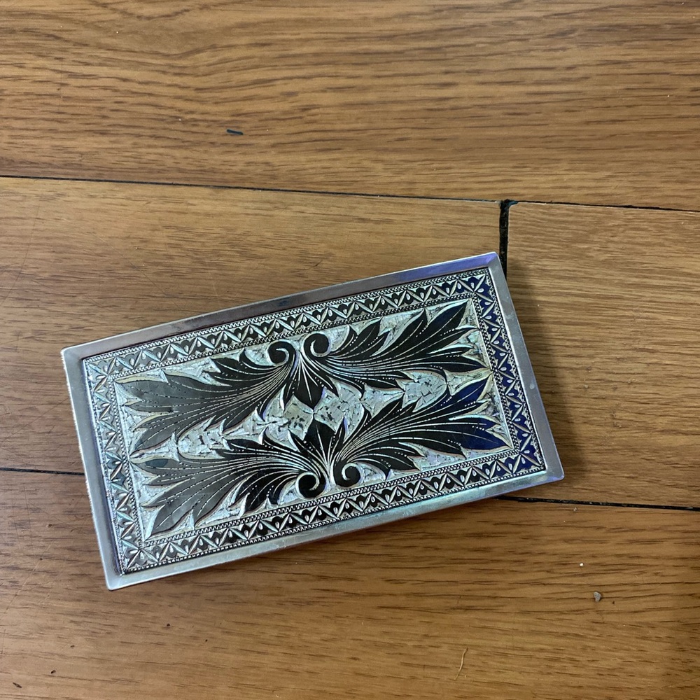 Silver etched Engraved Belt Buckle